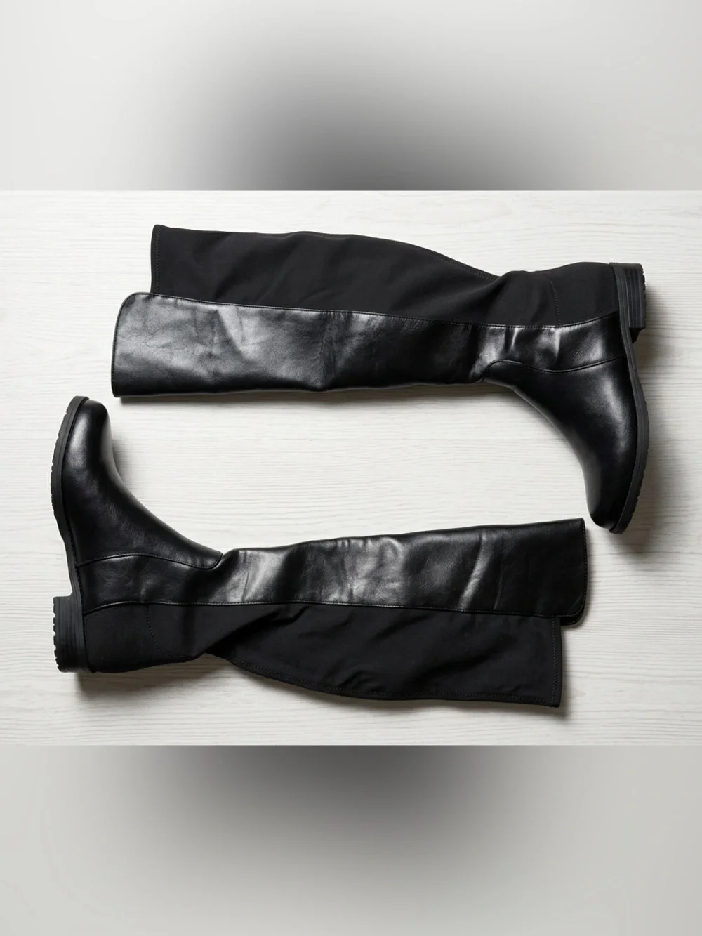 Unisa Collean Over The Knee Boots Black Faux Leather Stretch Flat Riding Size 6M